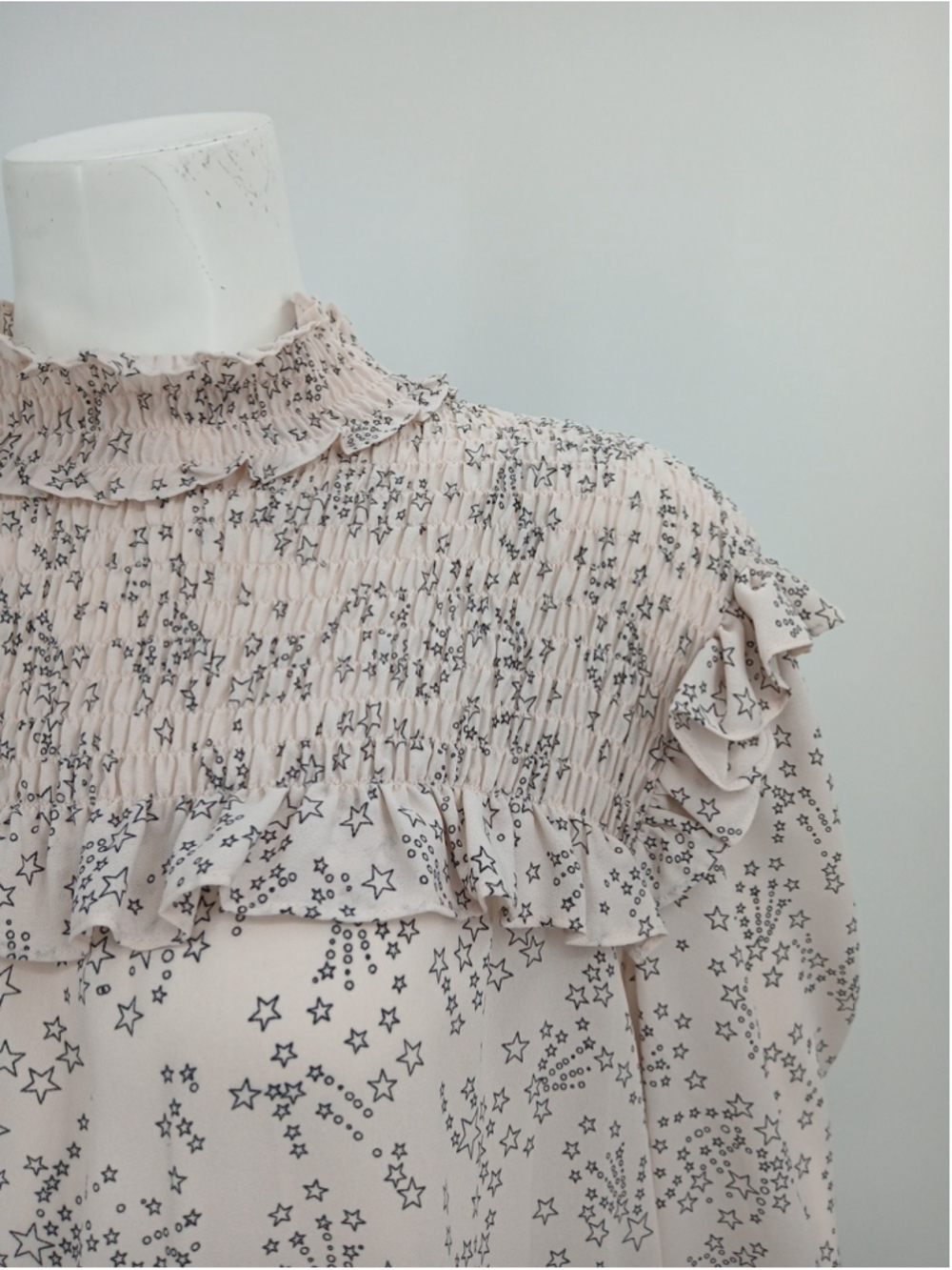 Rebecca Minkoff Sharon Star Print Mockneck Blouse Top Pale Pink Size XL Chiffon - Picture 6 of 16